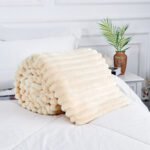 Luxury Ribbed Fleece Throw - Cream - Image 2