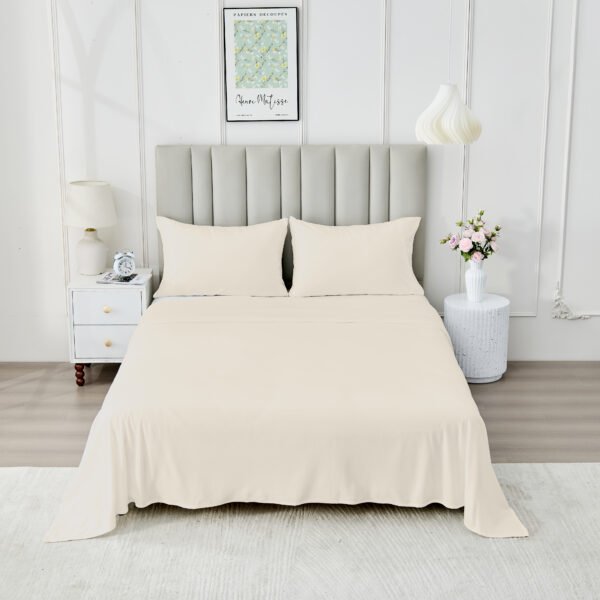 4 Piece Soft Plain Bed Sheet Set - Cream