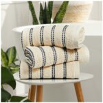 Soft Cotton Striped Bath Towels Set - Bone
