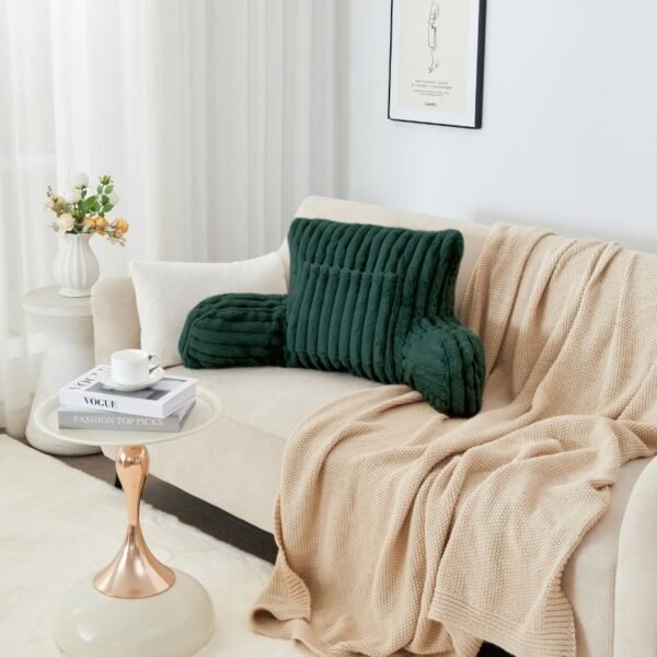 Cosy Heated Ribbed Cuddle Cushion with Armrest Support - Dark Green