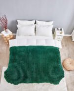 Luxury Ribbed Fleece Throw - Dark Green