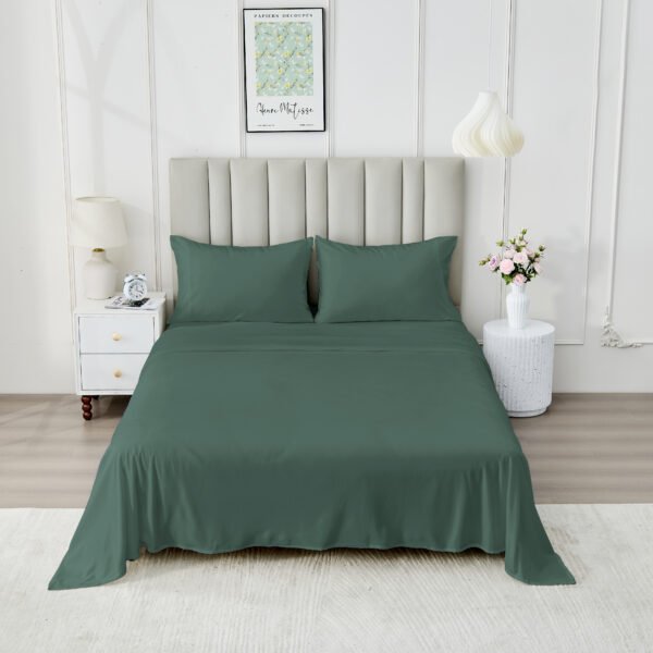 4 Piece Soft Plain Bed Sheet Set - Dark Green