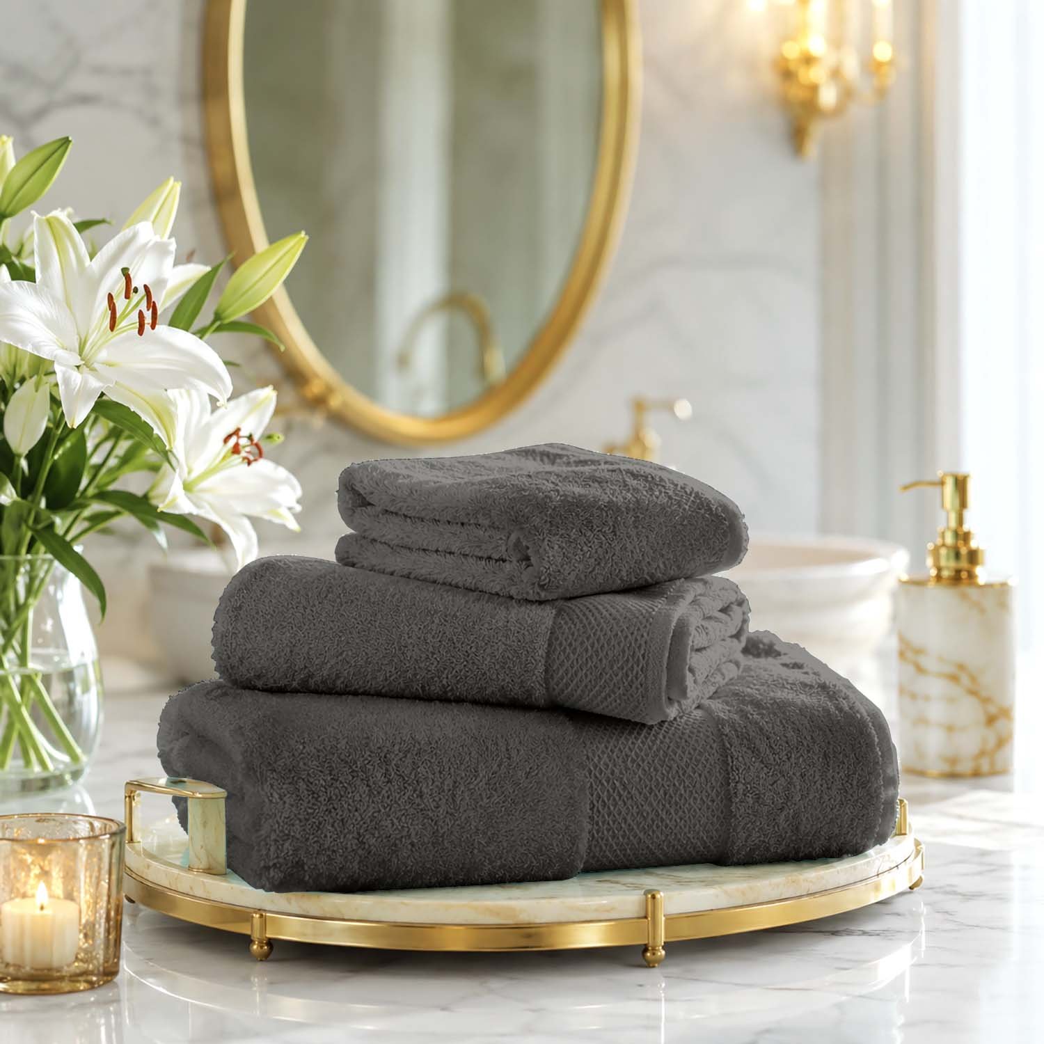 Dark Grey 1 Ultra Soft Plush Absorbent Towel Set - Dark Grey