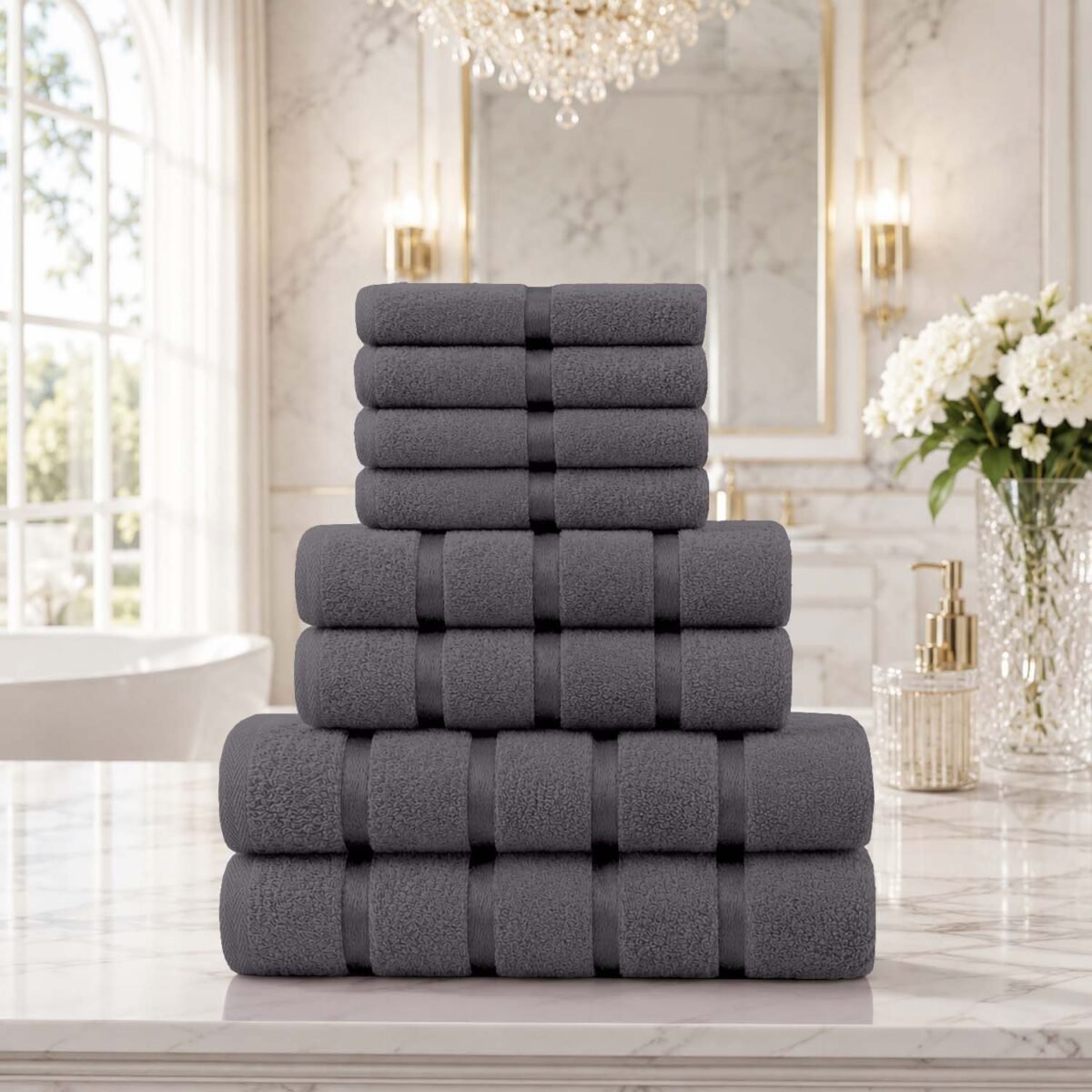 8 Piece Ultra Soft Cotton Towel Bale Set - Dark Grey