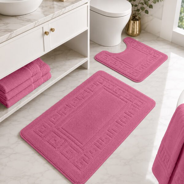 2-Piece Greek Bath Mat Set - Dark Pink