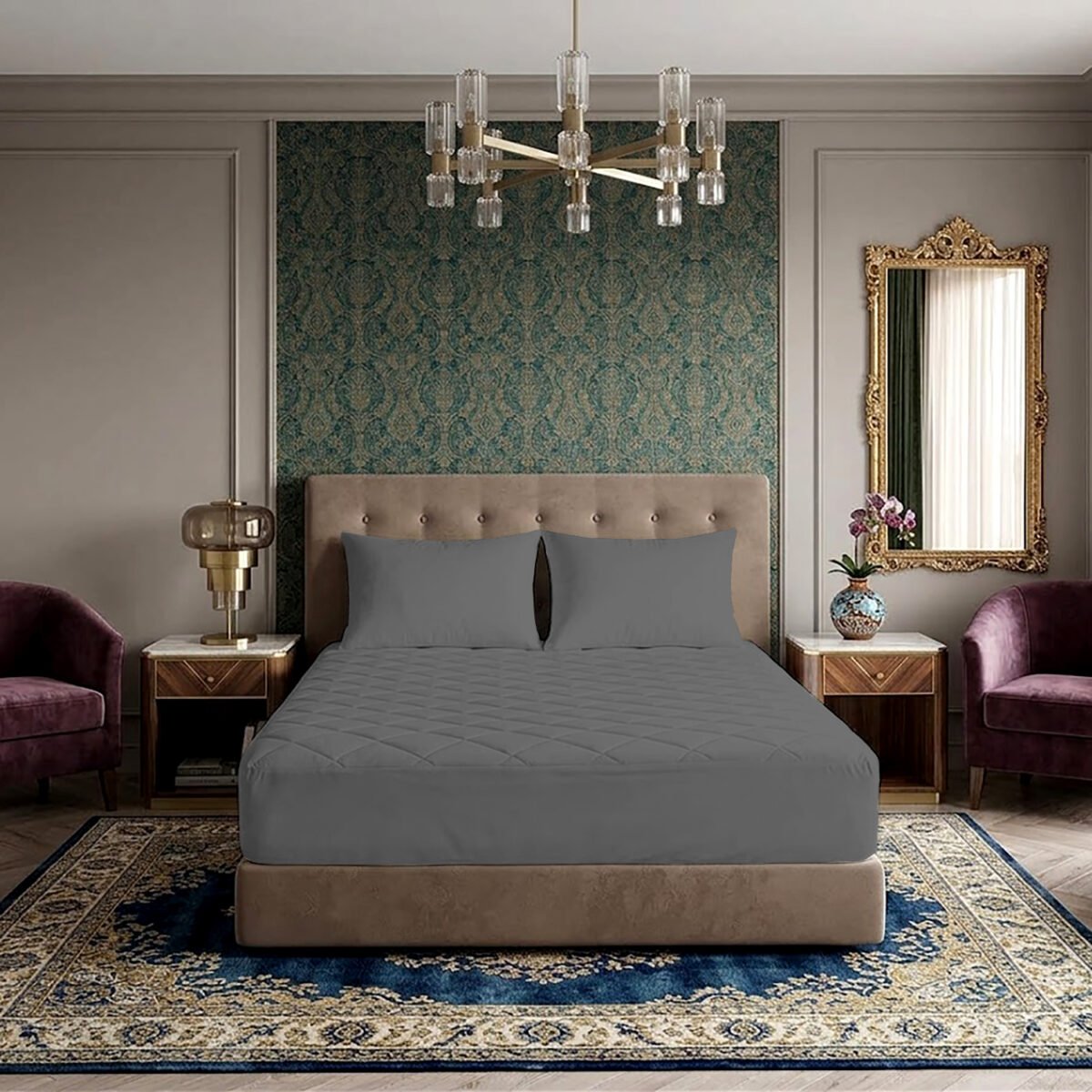 Deep Quilted Mattress Protector - Charcoal