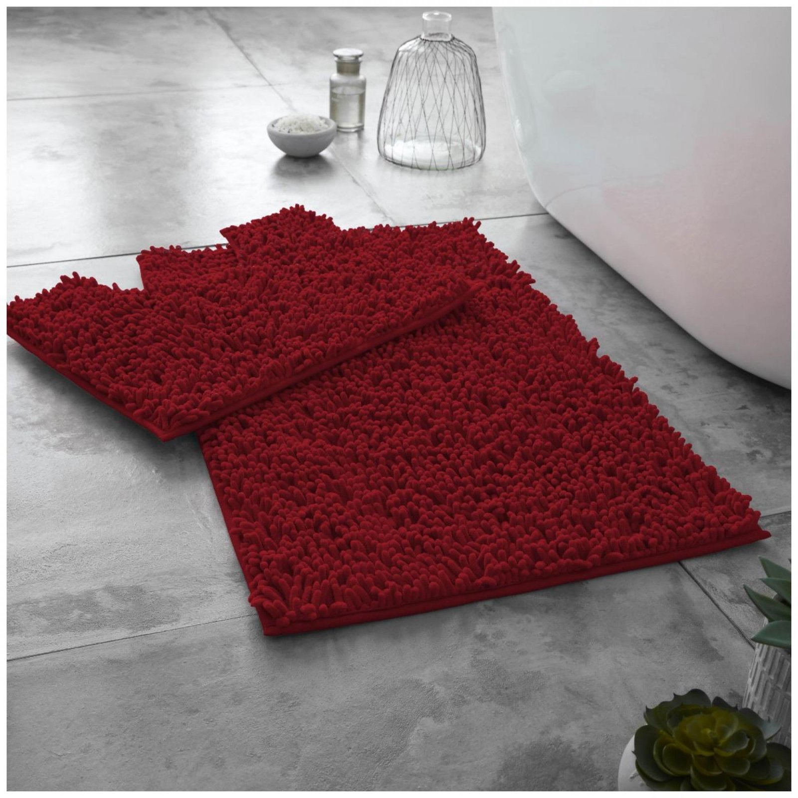 Deep Red 2Piece Loop Bath Mat Set - Deep Red