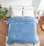 Luxury Ribbed Fleece Throw - Denim Blue