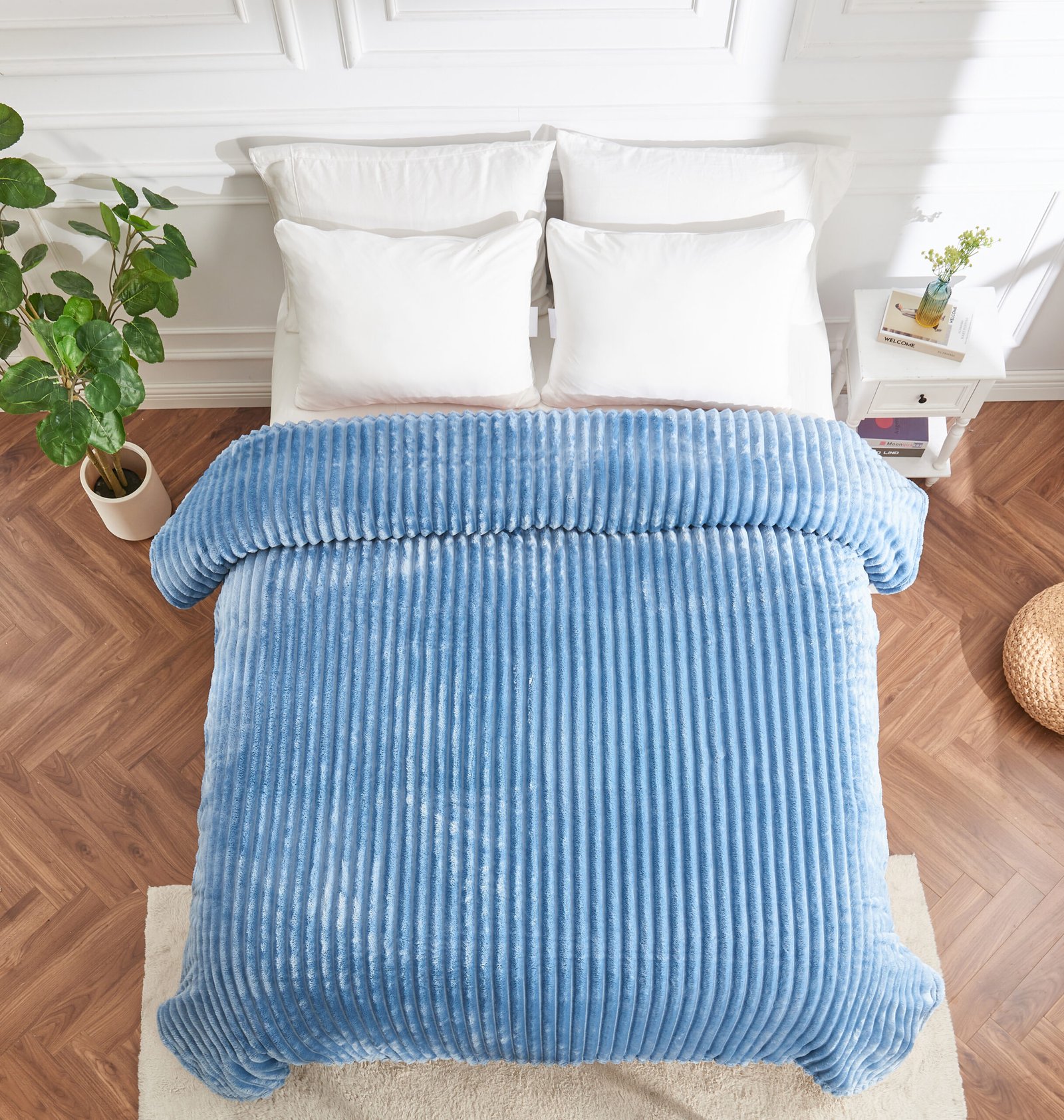 civilArt Luxury Ribbed Fleece Throw - Denim Blue - Image 1