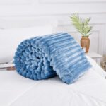 Luxury Ribbed Fleece Throw - Denim Blue - Image 2