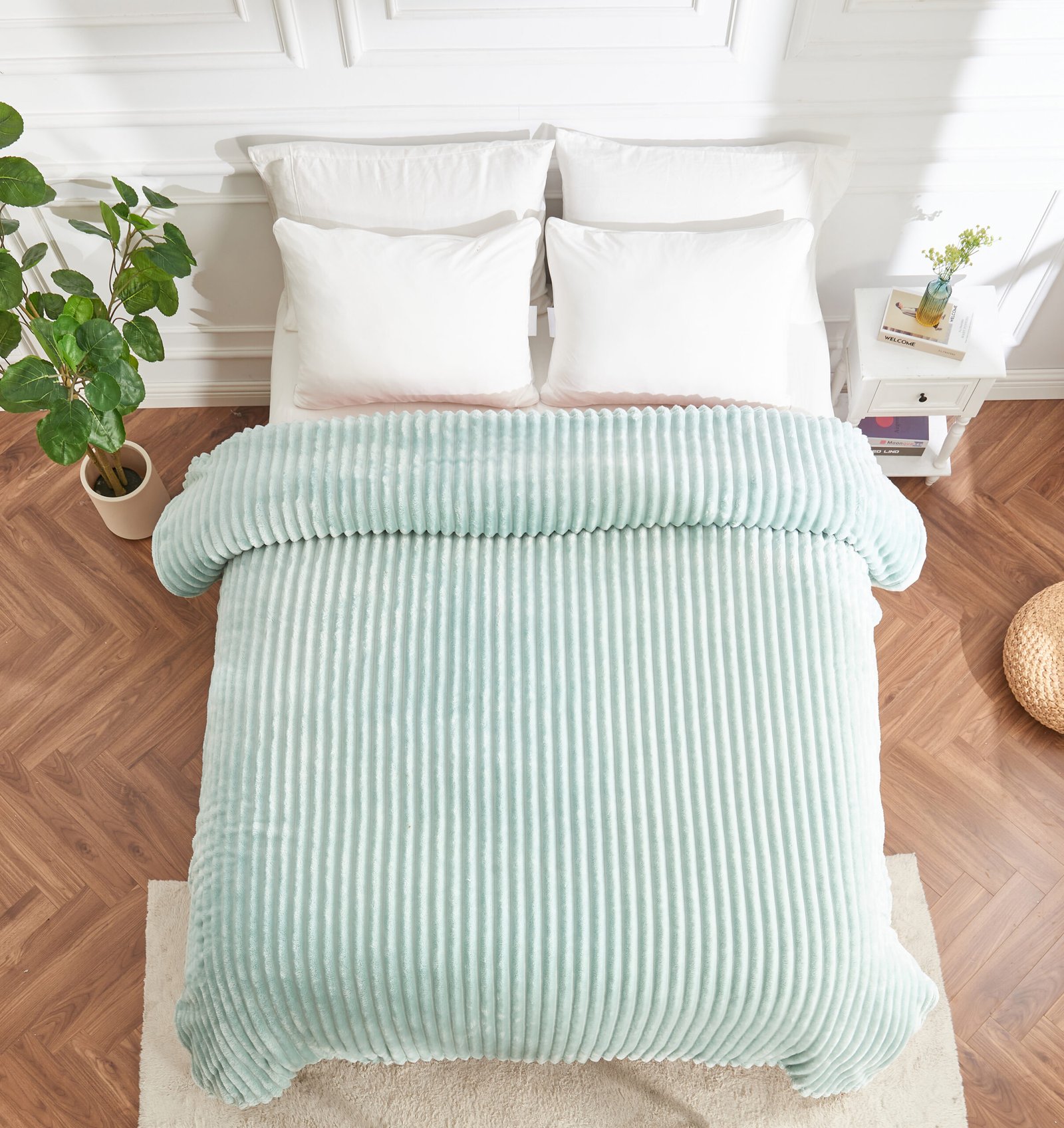 civilArt Luxury Ribbed Fleece Throw - Duck Egg - Image 1