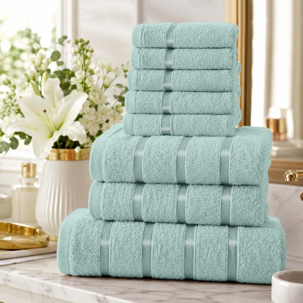 8 Piece Ultra Soft Cotton Towel Bale Set - Duck Egg