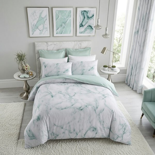 Luxury Marble Print Duvet Cover Set - Duck Egg