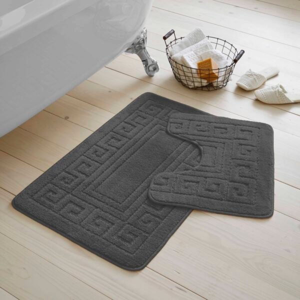 2-Piece Greek Bath Mat Set - Charcoal