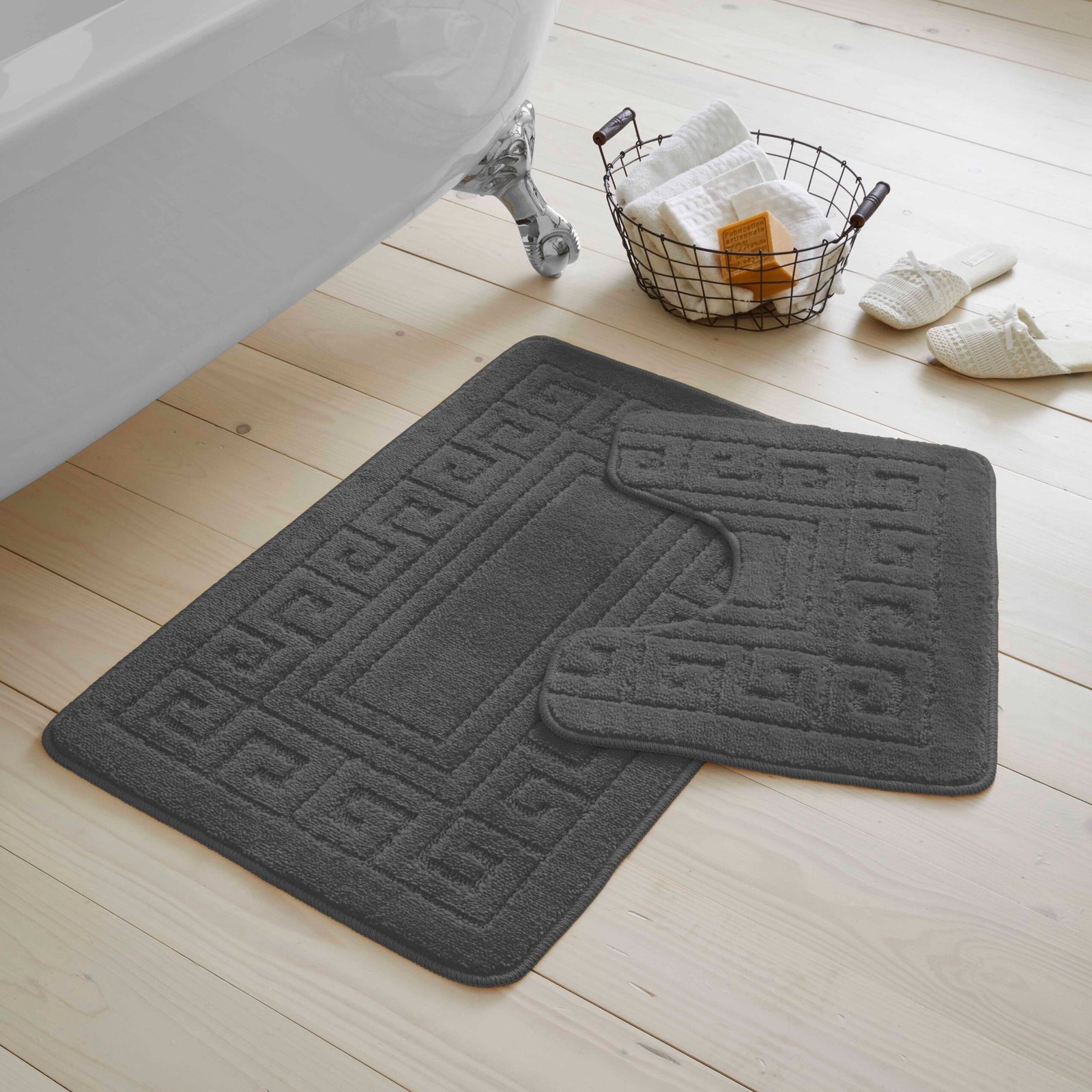 Greek_Bath_Set_Charcoal_1 2-Piece Greek Bath Mat Set - Charcoal