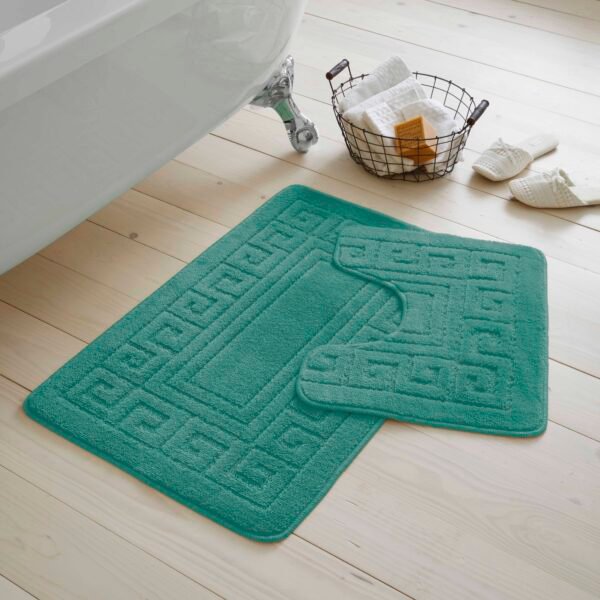 2-Piece Greek Bath Mat Set - Teal