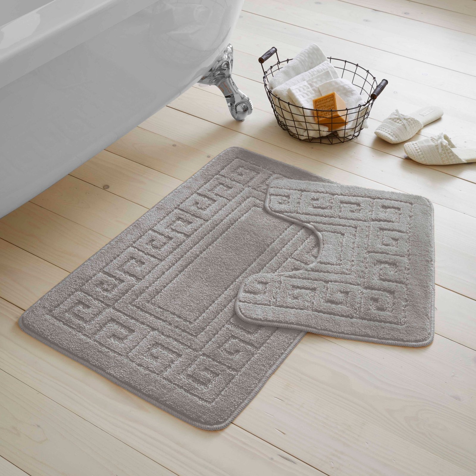 Greek_Bath_Set_Silver_1 2-Piece Greek Bath Mat Set - Silver