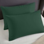 2 Pack Soft Plain Dyed Pillowcases - Dark Green - Image 2