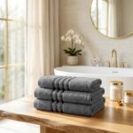 3 Pack Stripe Cotton Towel Sets - Grey