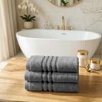3 Pack Stripe Cotton Towel Sets - Grey