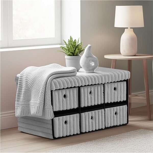 Large Ribbed Storage Boxes with Lid - Grey