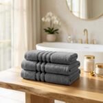 3 Pack Stripe Cotton Towel Sets - Grey