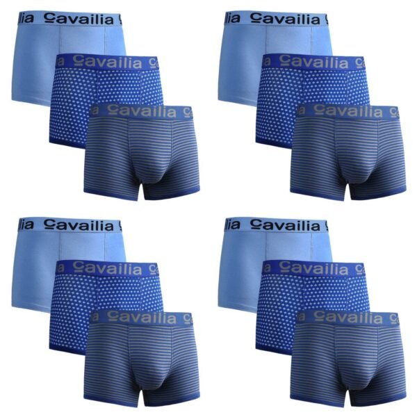 12 Pack Cotton Boxer Shorts – Blue Stripes & Dots