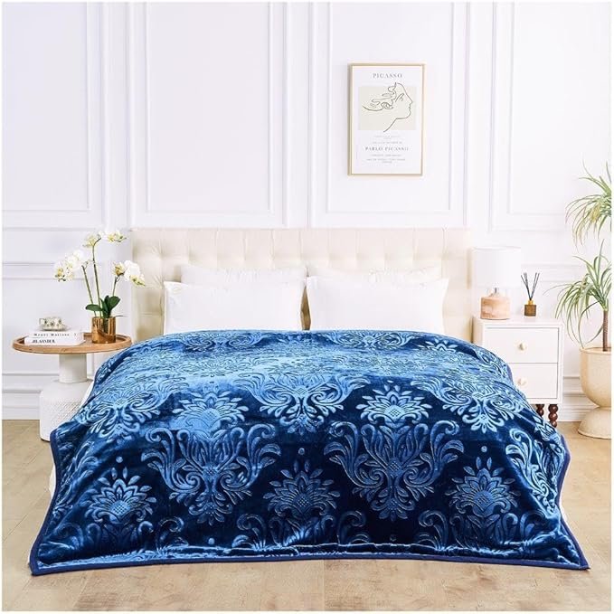 Deluxe Fleece Sherpa Cozy Blanket - Navy