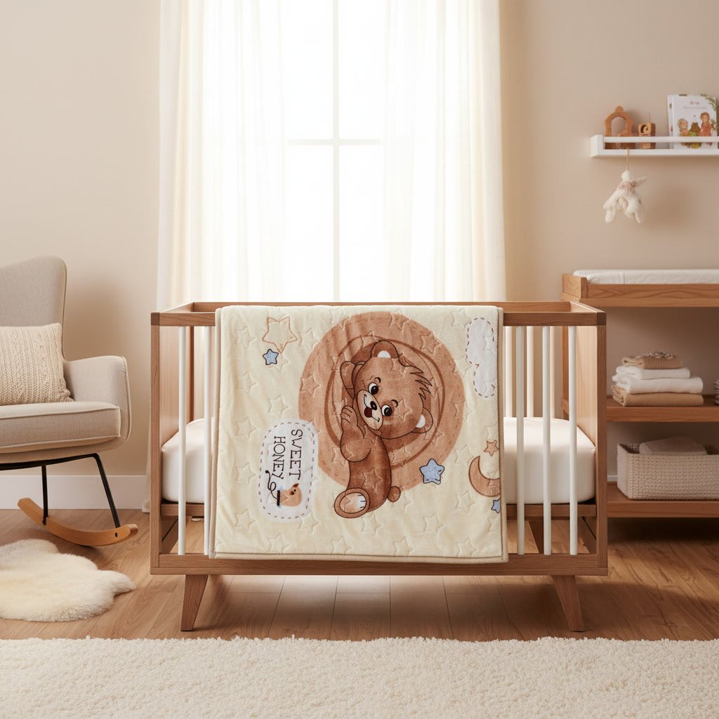 Sweet Bear Nursery Fleece Blanket - Beige