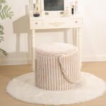 Modern Ribbed Velvet Storage Stool - Mink
