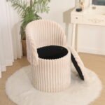 Modern Ribbed Velvet Storage Stool - Mink