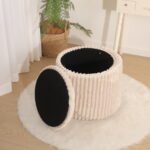 Modern Ribbed Velvet Storage Stool - Mink