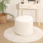 Modern Ribbed Velvet Storage Stool - Cream