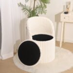 Modern Ribbed Velvet Storage Stool - Cream