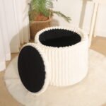 Modern Ribbed Velvet Storage Stool - Cream