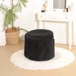 Modern Ribbed Velvet Storage Stool - Black