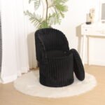 Modern Ribbed Velvet Storage Stool - Black