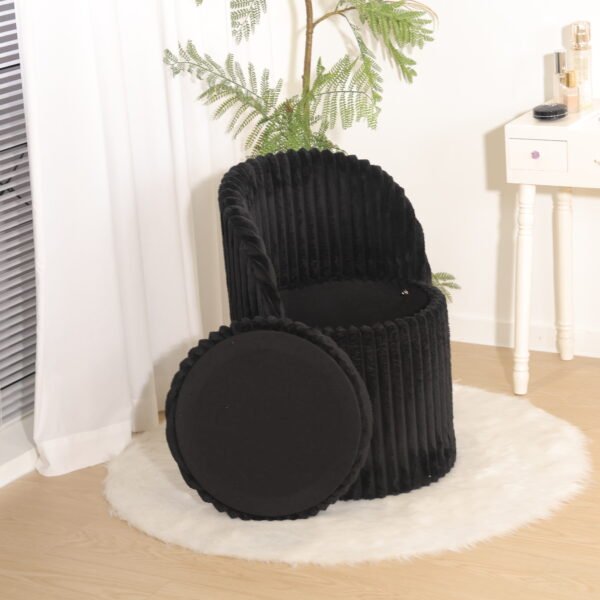 Modern Ribbed Velvet Storage Stool - Black