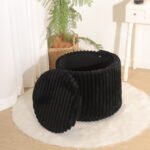Modern Ribbed Velvet Storage Stool - Black