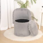Modern Ribbed Velvet Storage Stool - Grey