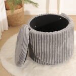 Modern Ribbed Velvet Storage Stool - Grey