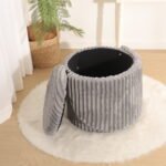 Modern Ribbed Velvet Storage Stool - Grey