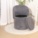 Modern Ribbed Velvet Storage Stool - Charcoal