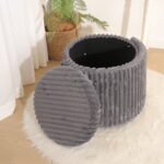 Modern Ribbed Velvet Storage Stool - Charcoal