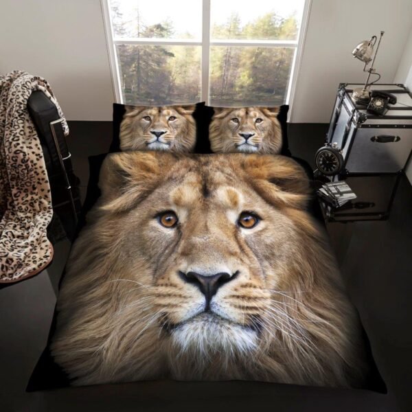 3D Microfiber Lion Duvet Cover Set - Brown