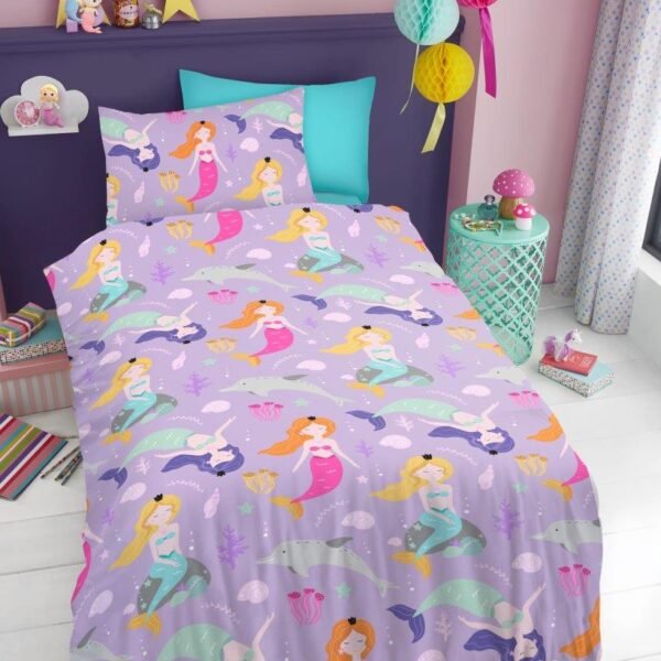Girls Mermaid Theme Duvet Cover Set - Purple