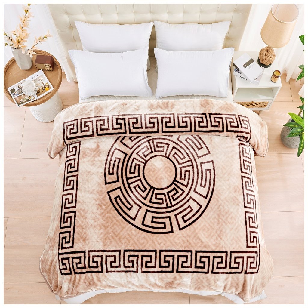 Luxury Greek Key Fleece Blanket Mink/Choco