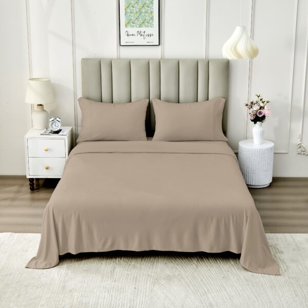 4 Piece Soft Plain Bed Sheet Set - Natural
