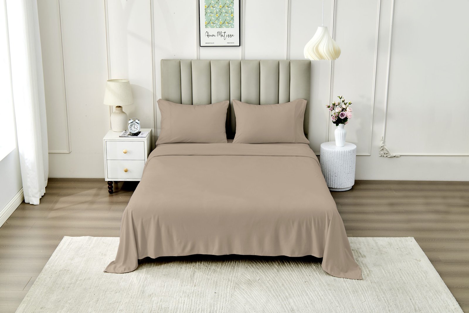 Natural (4) 4 Piece Soft Plain Bed Sheet Set - Natural