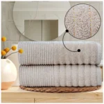 2 Pack Luxury Paris Ribbed Cotton Towel Set - Natural